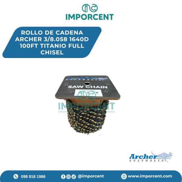 ROLLO DE CADENA ARCHER 3/8.058 1640D 100FT TITANIO FULL CHISEL